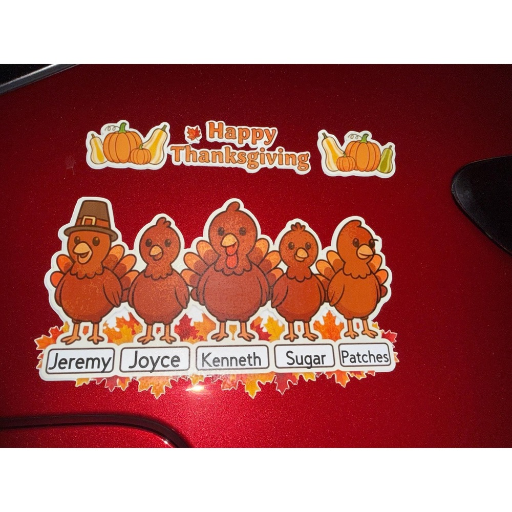 Thanksgiving Turkey Family Car Magnet Set Personalized Names‎ Autumn Fall Decor